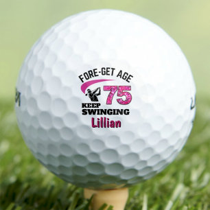 Personalised 75th Birthday Gift for Friend Pink Golf Balls