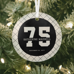 Personalised 75th Birthday Modern and Elegant   Glass Tree Decoration