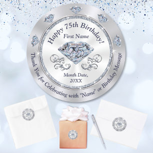 Personalised, 75th Birthday Stickers, for Favours, Classic Round Sticker