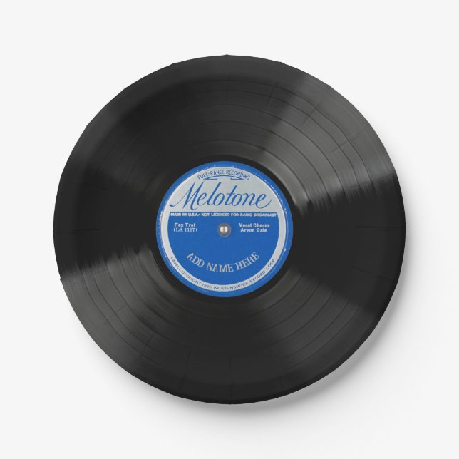 Personalised 78 Vinyl Record Design Paper Plates (Front)