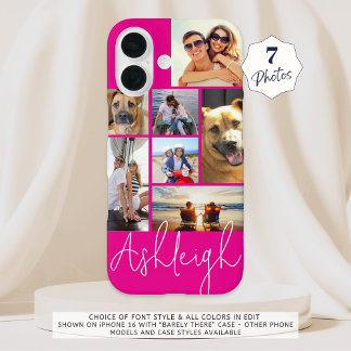 Personalised 7 Photo Collage Hot Pink Custom iPhone 16 Case