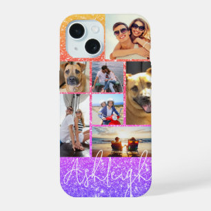 Personalised 7 Photo Collage Multi-Colour Glitter iPhone 15 Case