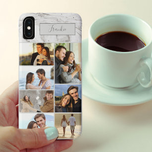Personalised 7 Photo Collage on Grey Marble Case-Mate iPhone Case
