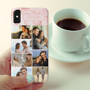 Personalised 7 Photo Collage on Pink Marble Case-Mate iPhone Case