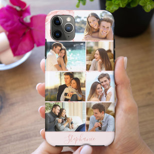 Personalised 7 Photo Collage Pink Marble Case-Mate iPhone Case
