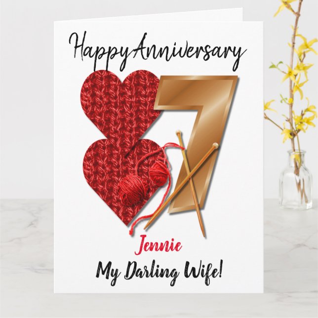 Personalised 7 Year Wedding Anniversary Card Wife  (Yellow Flower)