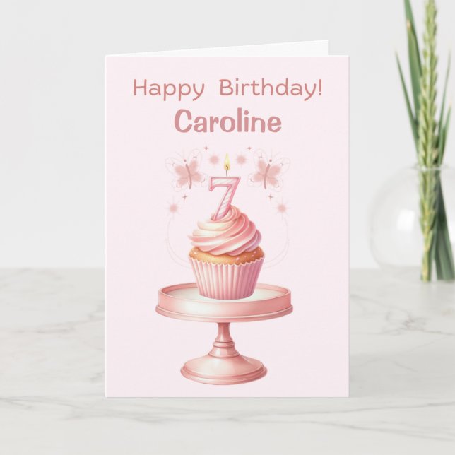 Personalised 7th Birthday Cupcake Card (Front)