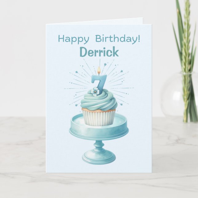 Personalised 7th Birthday Cupcake Card (Front)