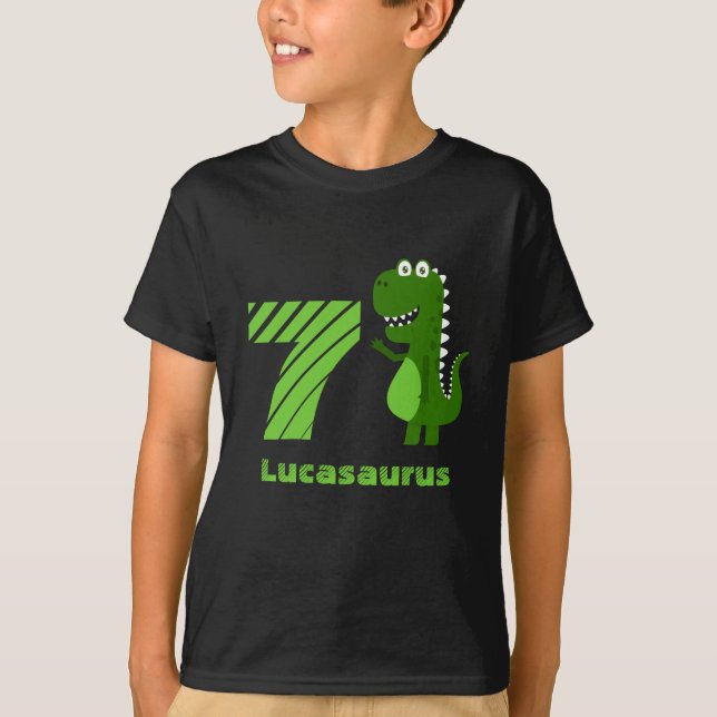 Personalised 7th Birthday Dinosaur T-Shirt (Front)