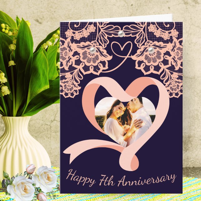 Personalised 7th Wedding Anniversary | Peach Lace Card (Creator Uploaded)
