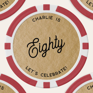 Personalised 80 Eighty Eightieth Birthday Gold Poker Chips
