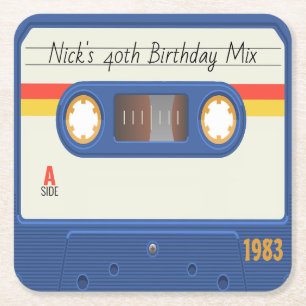 Personalised 80s Cassette 40th Birthday Mix 1983 C Square Paper Coaster