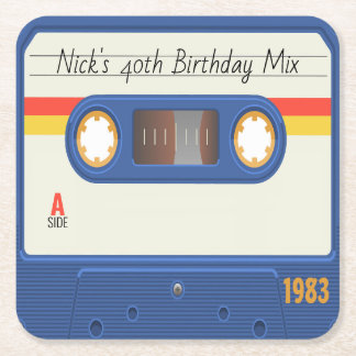 Personalised 80s Cassette 40th Birthday Mix 1983 C Square Paper Coaster