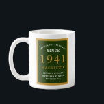 Personalised 80th Birthday 1941 Elegant Green Gold Coffee Mug<br><div class="desc">A huge 80th birthday gold and green coffee mug for those special people born in 1941. Easily customise the text using the template provided. Part of the setting standards range of greeting cards and gifts.</div>
