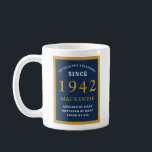 Personalised 80th Birthday 1942 Elegant Blue Gold Coffee Mug<br><div class="desc">A huge 80th birthday blue and gold coffee mug for those special people born in 1942. Easily customise the text using the template provided. Part of the setting standards range of greeting cards and gifts.</div>