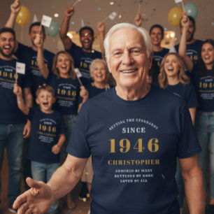 Personalised 80th Birthday 1946 Add Name Blue Gold T-Shirt