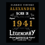 Personalised 80th Birthday Born 1941 Vintage Black Poster<br><div class="desc">A personalised party poster for that special birthday person born in 1941 and turning 80. Add the name to this vintage retro style black, white and gold design for a custom 80th birthday gift. Easily edit the name and year with the template provided. A wonderful custom black birthday gift. More...</div>
