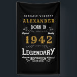 Personalised 80th Birthday Born 1942 Vintage Black Banner<br><div class="desc">A personalised classic party banner for that special birthday born in 1942 and turning 80. Add the name to this vintage retro style black, white and gold design for a custom 80th birthday gift. Easily edit the name and year with the template provided. A wonderful custom black birthday gift. More...</div>