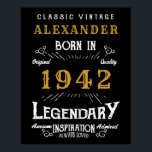 Personalised 80th Birthday Born 1942 Vintage Black Poster<br><div class="desc">A personalised party poster for that special birthday person born in 1942 and turning 80. Add the name to this vintage retro style black, white and gold design for a custom 80th birthday gift. Easily edit the name and year with the template provided. A wonderful custom black birthday gift. More...</div>