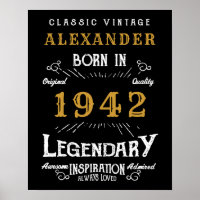 Personalised 80th Birthday Born 1942 Vintage Black