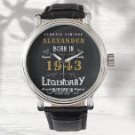 Personalised 80th Birthday Born 1943 Vintage Black<br><div class="desc">A personalised unique watch for that special birthday person born in 1943 and turning 80. Add the name to this vintage retro style black, white and gold design for a custom 80th birthday gift. Easily edit the name and year with the template provided. A wonderful custom black birthday gift. More...</div>