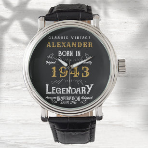 Personalised 80th Birthday Born 1943 Vintage Black Watch