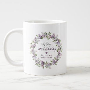 Personalised 80th Birthday Gift Purple Lilac Large Coffee Mug