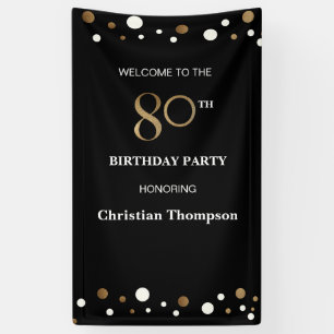Personalised 80th Birthday Gold and black Confetti Banner