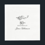 Personalised 80th Birthday Party Golf Theme Napkin<br><div class="desc">Elegant black and white custom birthday napkins for a golfer. The top of is decorated with golf accessories - a golf club, golf ball, hat and gloves. The watercolor design creates a traditional and classic aesthetic. Perfect for a birthday bash at the club or a backyard BBQ. All of the...</div>