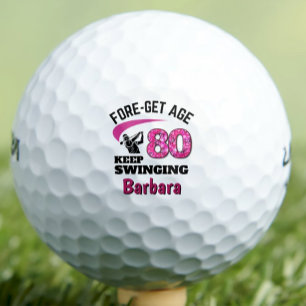 Personalised 80th Birthday – Pink Fore-get Age 80 Golf Balls
