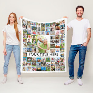 Personalised 81 Photo Collage Custom Colour Fleece Blanket