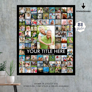 Personalised 81 Photo Collage Custom Colour Poster