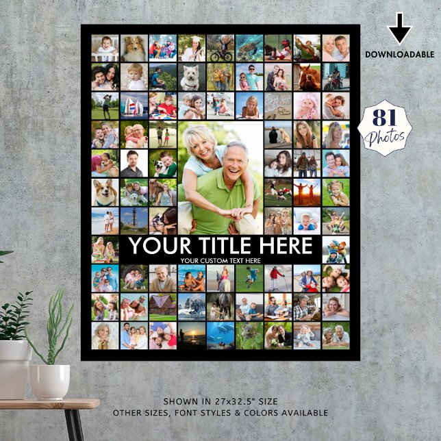 Personalised 81 Photo Collage Custom Colour Poster (Creator Uploaded)