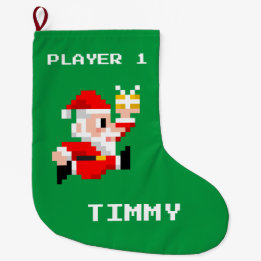 Personalised 8-Bit Santa Claus Christmas Stocking