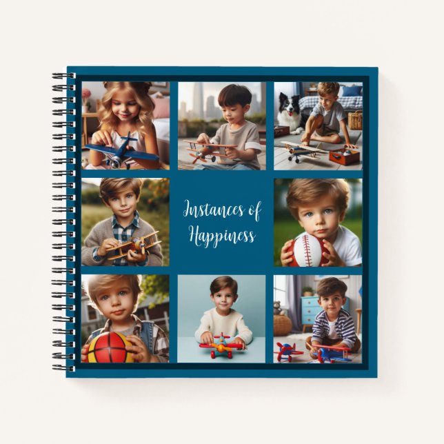 Personalised 8-Photo All-Occasion Notebook on Blue (Front)