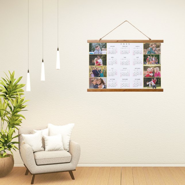 Personalised 8 Photo Collage 2025 Family Calendar Hanging Tapestry (Personalized 8 Photo Collage 2025 Family Calendar Hanging Tapestry)