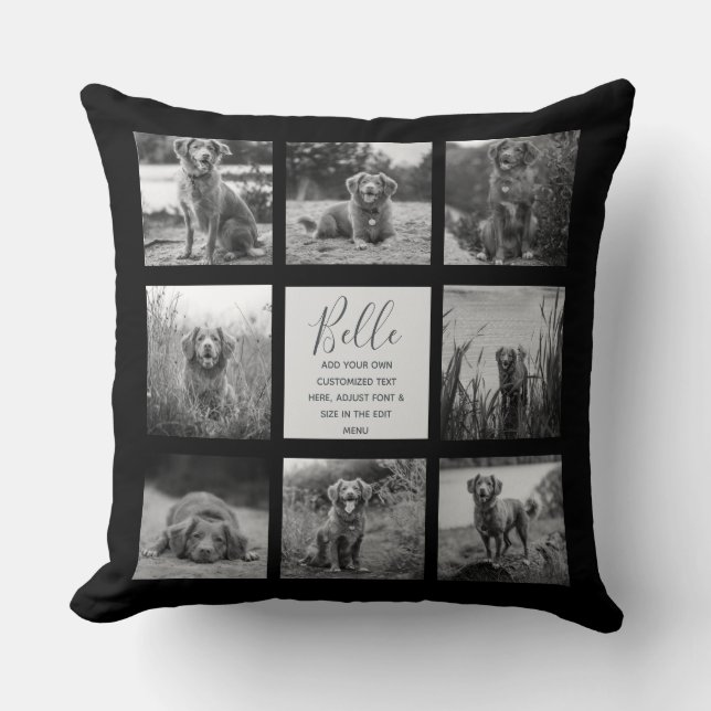 Personalised 8 Photo Collage Black Cushion (Front)