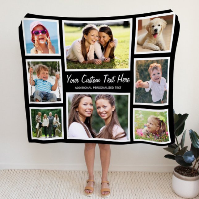 Personalised 8 Photo Collage Black Fleece Blanket (Creator Uploaded)