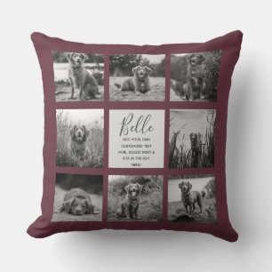 Personalised 8 Photo Collage Burgundy Throw Pillow