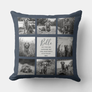 Personalised 8 Photo Collage Dark Blue Cushion