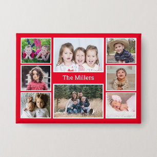 Personalised 8 Photo collage Family Name Red