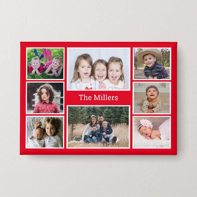 Personalised 8 Photo collage Family Name Red (Front)