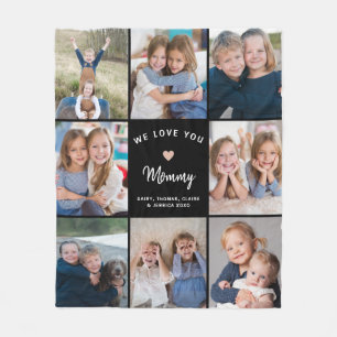 Personalised 8-photo Collage for Mummy Black Fleece Blanket