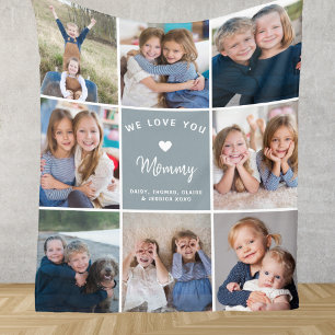 Personalised 8-photo Collage for Mummy Blue Fleece Blanket