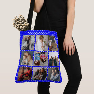 Personalised 8 Photo Collage Mother's Day blue Tote Bag