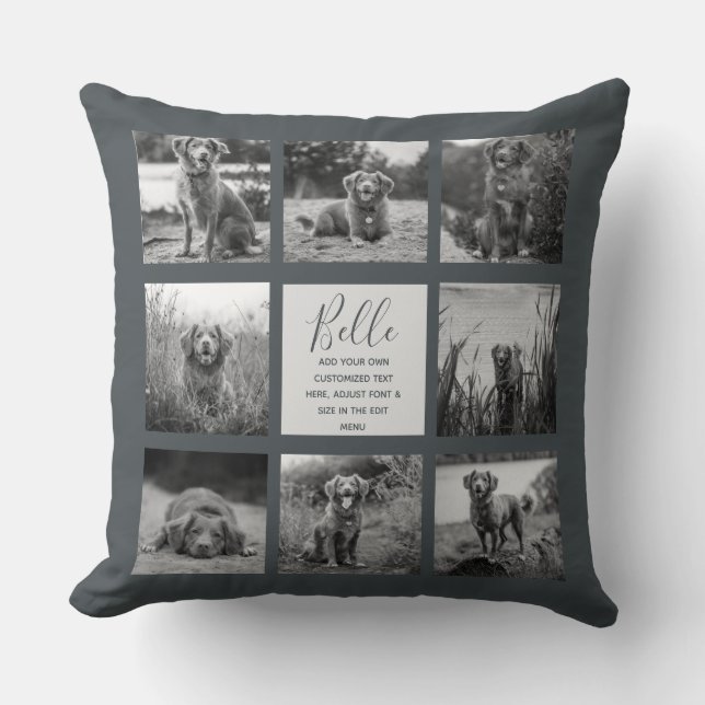 Personalised 8 Photo Collage Off-Black Cushion (Front)