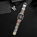 Personalised 8 Photo Collage Template Monogrammed Apple Watch Band<br><div class="desc">Create your own custom, personalised, quality faux leather (microfiber), designed to last, handcrafted, elegant typography script monogrammed, 8 photo collage template faux gold and white Apple watch band, with its surface bonded with a UV ink that helps prevent discoloration. To personalise, simply type your monogram / initials, and add 8...</div>