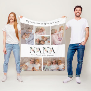 Personalised 8 Photo Floral Alphabet Nana  Fleece Blanket