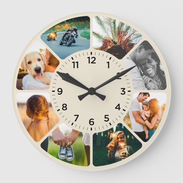 Personalised 8 Rounded Photos Large Clock (Front)