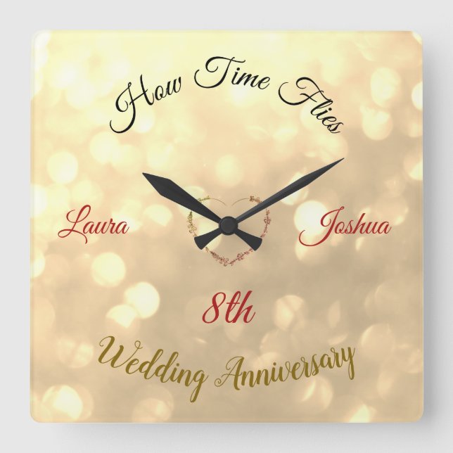 Personalised 8th Wedding Anniversary  Square Wall Clock (Front)